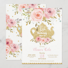 Convites Blush Floral 50º aniversário Festa de Chá Alta qua