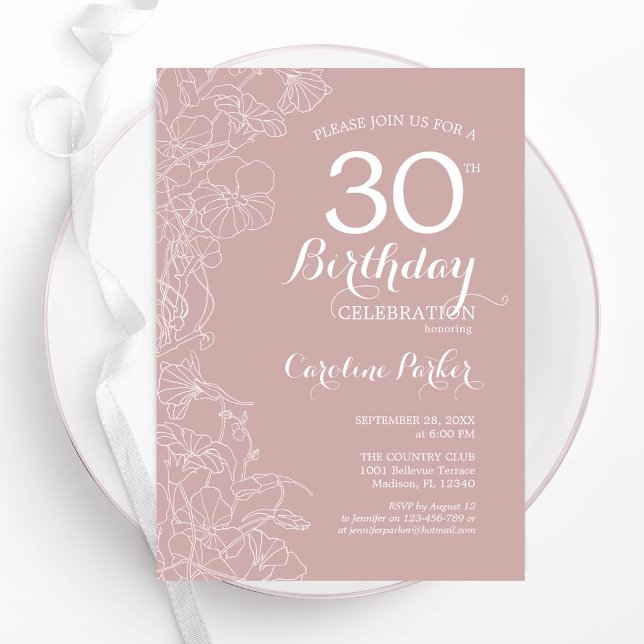 Convites Blush Floral aniversário de 30 anos (Criador carregado)