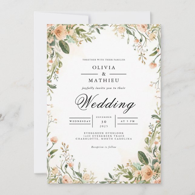 Convites Blush Floral Archway Casamento Romance (Frente)