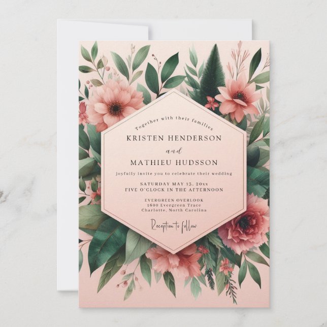 Convites Blush Floral Assemblage Wedding (Frente)