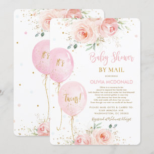 Convites Blush Floral Balloons Twins Chá de fraldas por Em