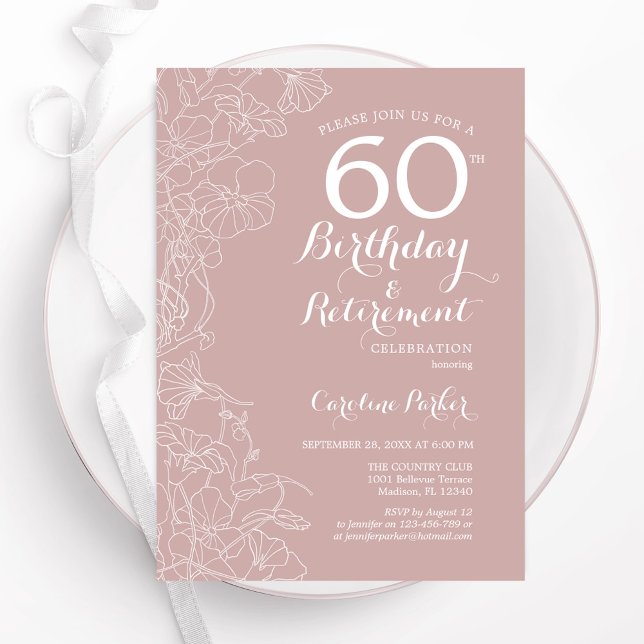 Convites Blush Floral Birthday e Retirement Party (Criador carregado)