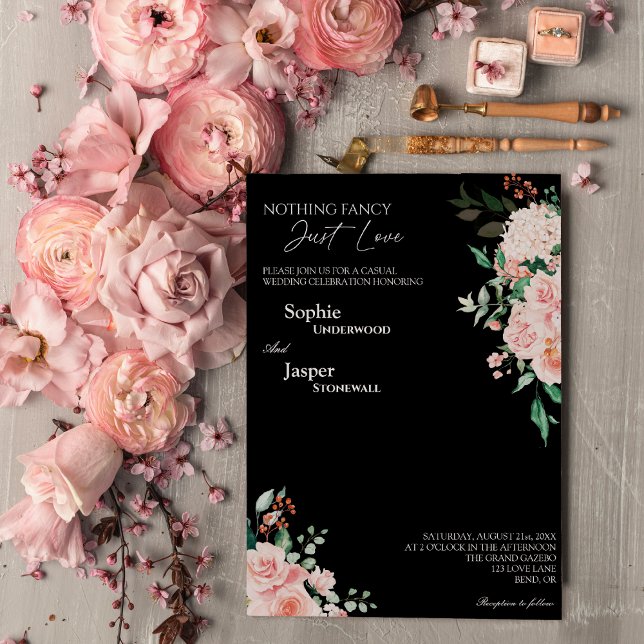 Convites Blush Floral Black Nada Rico Apenas Adora Casament (Criador carregado)