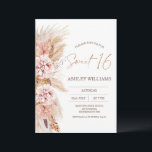 Convites Blush Floral Boho Pampas Grass Sweet 16 Aniversári<br><div class="desc">Blush Floral Boho Pampas Grass Sweet 16 Aniversário Convite Elegante Boho para 16 anos, com um doce convite de 16 anos, com tons naturais e coloridos, cor-de-rosa, com erva-pampas. A cor no verso do convite pode ser alterada. Esta design é ideal para uma festa de aniversário moderna com tema de...</div>