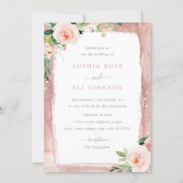 Convites Blush Floral & Border Elegant Casamento Encantado