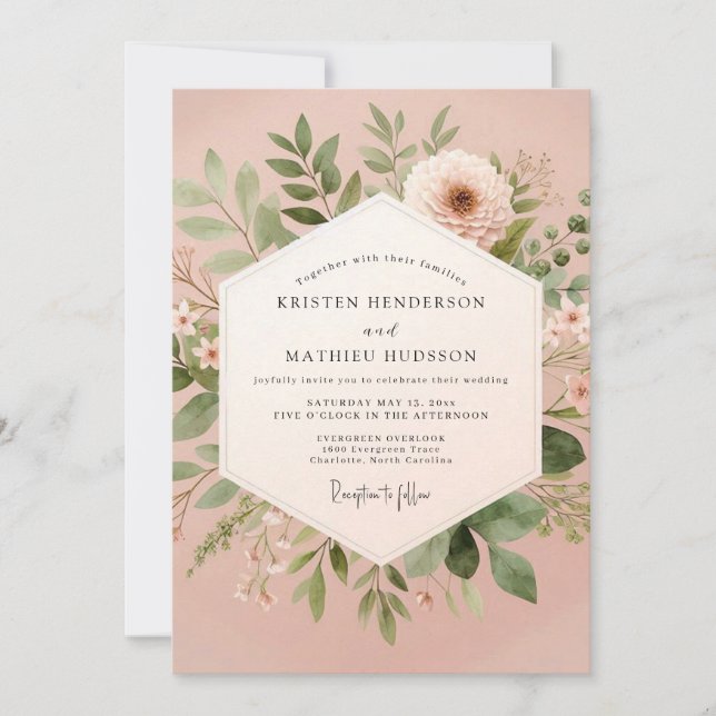Convites Blush Floral Botanical Romance Wedding (Frente)