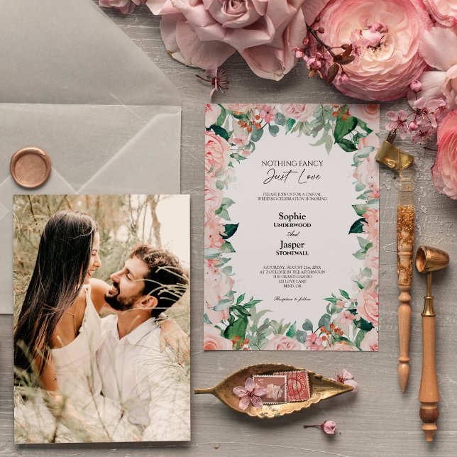 Convites Blush Floral Branco Simples Foto do Rico Nada (Criador carregado)