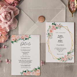 Convites Blush Floral Branco Simples Tudo Em Um Casamento