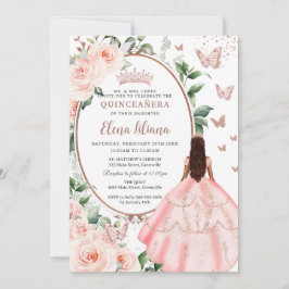 Convites Blush Floral Brown Princess Rosa Dourada Quinceañe