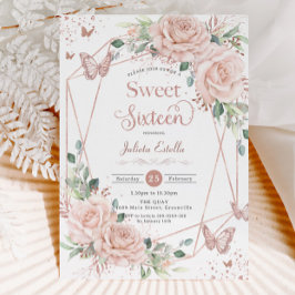 Convites Blush Floral Butterflies Rosa Dourado Doce Dezesse