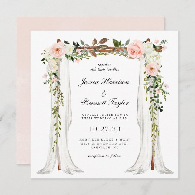 Convites Blush Floral Canopy Wedding (Frente/Verso)