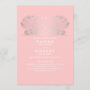 Convites Blush Floral - Casamento Eterno Romance Silver