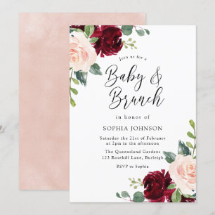 Convites Blush Floral Chá de fraldas Baby & Brunch