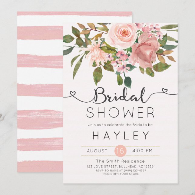 Convites Blush Floral Chá de panela Invite (Frente/Verso)
