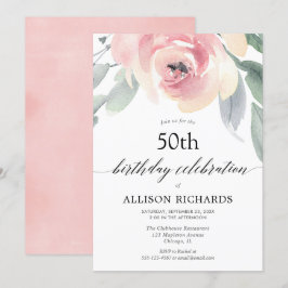 Convites Blush floral de aquarela mulheres festas de aniver