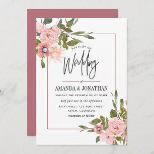 Convites Blush floral de aquarelas e Casamento Dourado de R