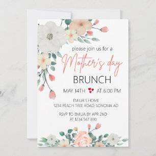 Convites Blush Floral dia de as mães Brunch