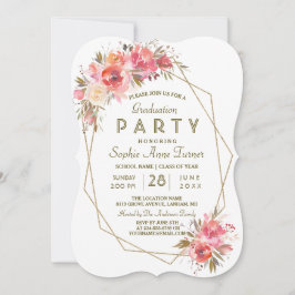 Convites Blush Floral Dourada com Festa de formatura de qua