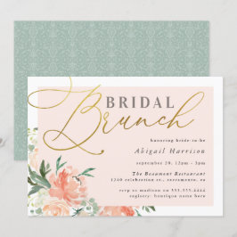 Convites Blush Floral Dourado Bridal Brunch