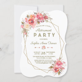Convites Blush Floral Dourado Glitter Frame Retirement Part