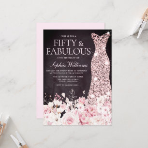 Convites Blush Floral & Dress Burgundy 50ª Festa de anivers