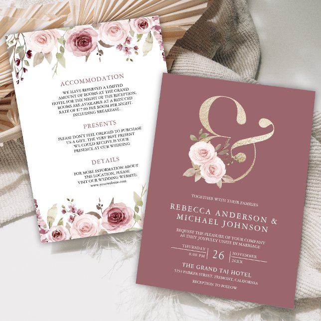 Convites Blush Floral Dusty Rosa Ampersand Wedding (Criador carregado)