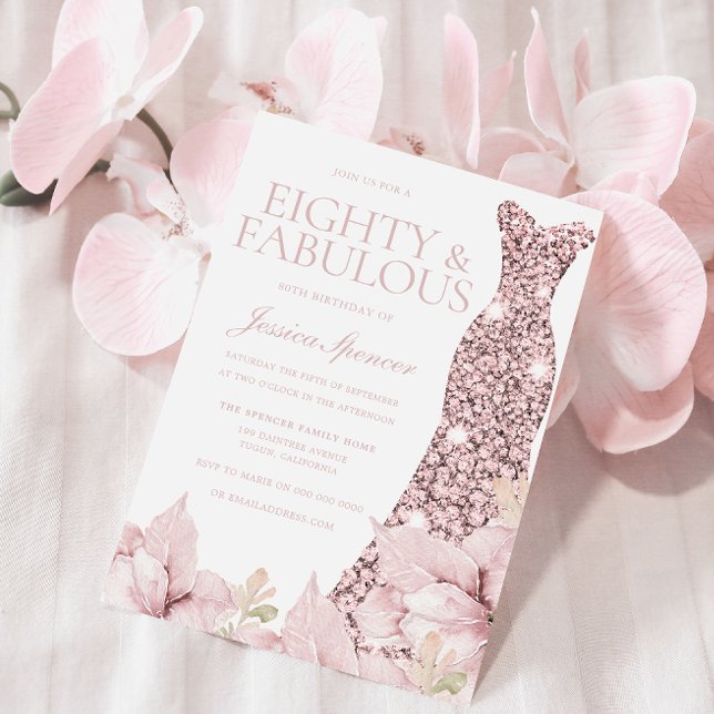 Convites Blush Floral e 80 de Glitter de Vestido Festa de a (Criador carregado)