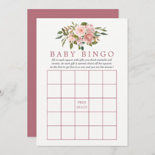 Convites Blush Floral e Chá de fraldas Dourado Baby Bingo