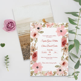 Convites Blush Floral Elegant Photo Wedding Invitation