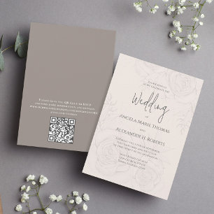 Convites Blush Floral Elegante Simples Código QR