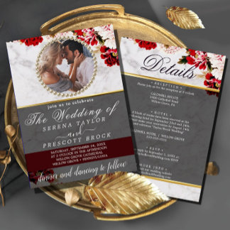 Convites Blush Floral Foto All in One Weding Invitation