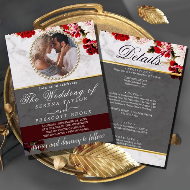 Convites Blush Floral Foto All in One Weding Invitation (Criador carregado)