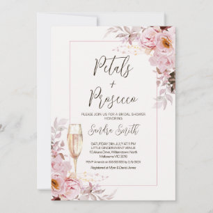 Convites Blush Floral Frame Petals Chá de panela Prosecco