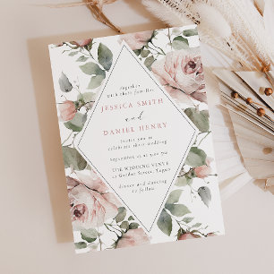 Convites Blush Floral Frame & Sage Weding