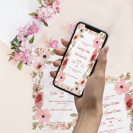 Convites Blush Floral Garden Border Wedding Invitation