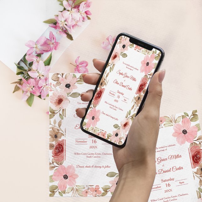 Convites Blush Floral Garden Border Wedding Invitation (Blush Floral Garden Border Wedding Invitation)