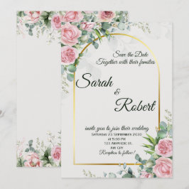 Convites Blush Floral Gold Arch Elegant Wedding Invitation