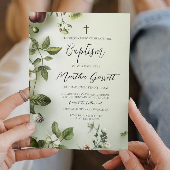 Convites Blush Floral Green Girl Baptism (Criador carregado)