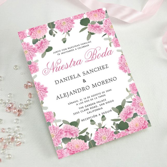 Convites Blush Floral Greenery Nuestra Boda Casamento Espan (Criador carregado)