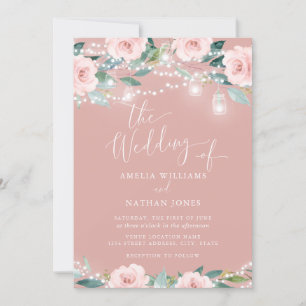 Convites Blush Floral Leaf String Luzes de Casamento Convit