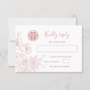 Convites Blush Floral Line Art Chinese Wedding RSVP