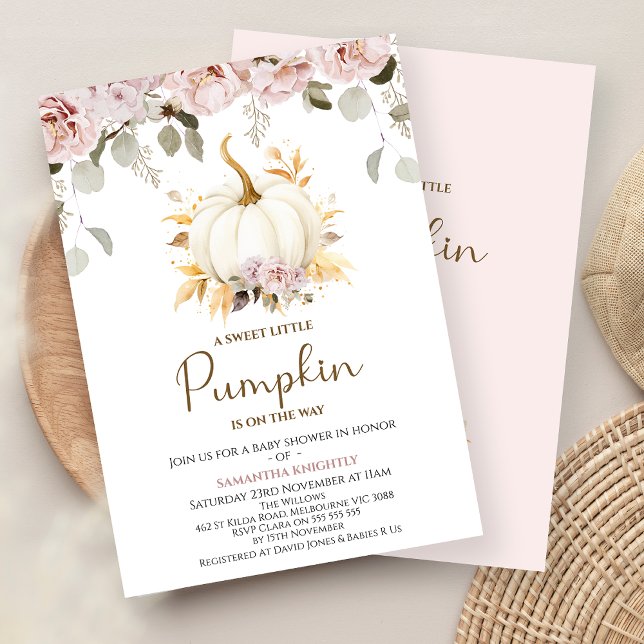 Convites Blush Floral Little Pumpkin Chá de fraldas (Girls Little Pumpkin Baby Shower Invitation, Fall Baby Shower Invitation Girl, Fall Baby Shower )