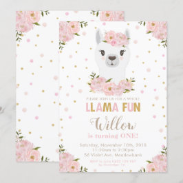Convites Blush Floral Llama Birthday