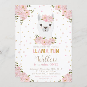 Convites Blush Floral Llama Birthday