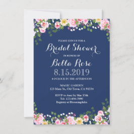Convites Blush Floral Marinho Blue Chá de panela Invite
