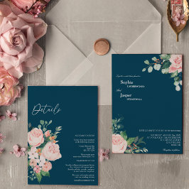 Convites Blush Floral Marinho Detalhes Todos Em Um Casament