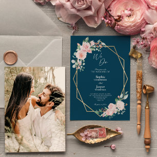 Convites Blush Floral Marinho Simples Fazemos Casamento Fot