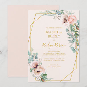 Convites Blush Floral   Pastel Brunch e Chá espumante