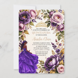 Convites Blush Floral Princesa Quinceanera Roxa Real 16