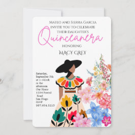 Convites Blush Floral Quinceañera 15th Birthday